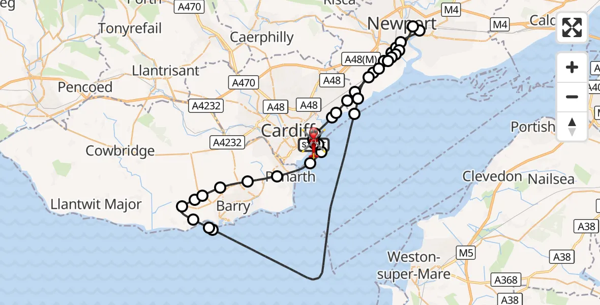 Flight route Air Ambulance Helicopter Cardiff Heliport - Cardiff Heliport, 10 October 2026, 14:57