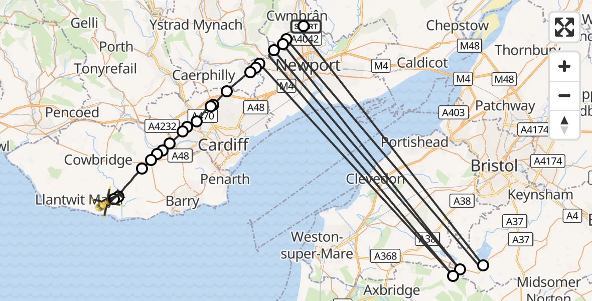 Flight route Police Helicopter Ponthir - MOD St Athan, 10 October 2026, 15:16