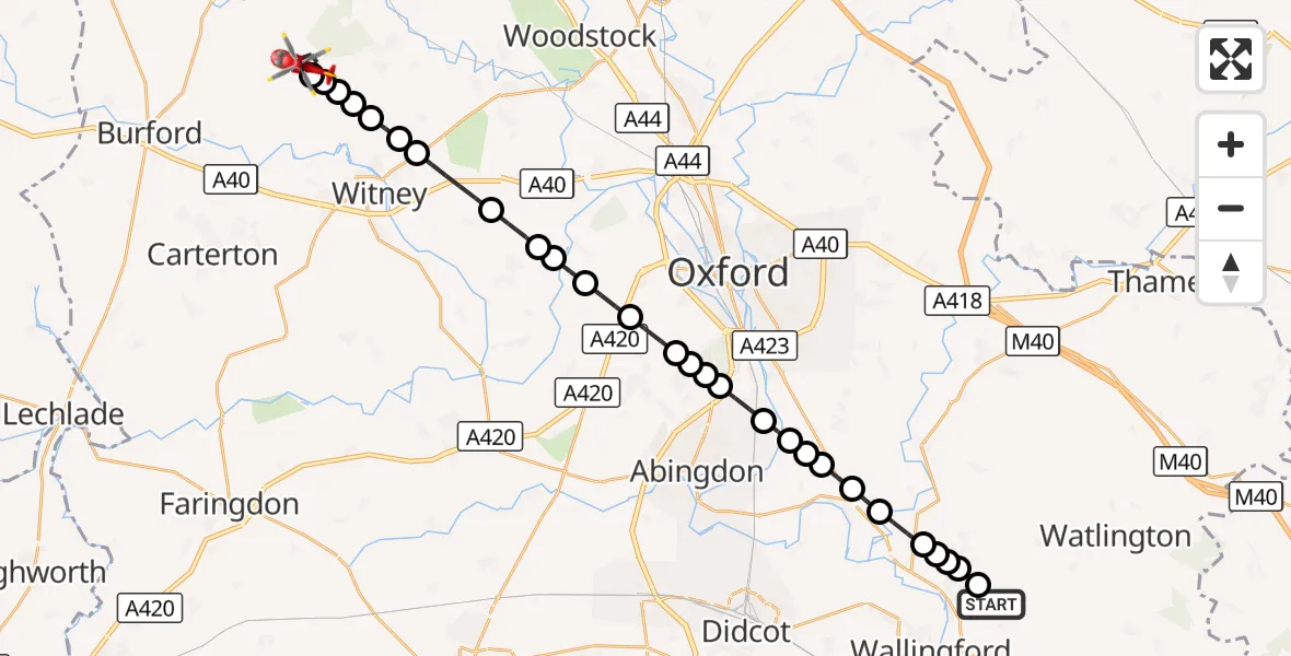 Flight route Air Ambulance Helicopter RAF Benson - Leafield, 10 October 2026, 15:21