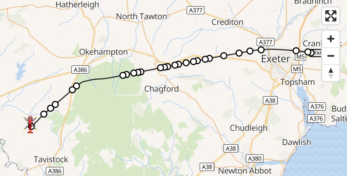 Flight route Air Ambulance Helicopter Exeter International Airport - Chillaton, 10 October 2026, 16:01