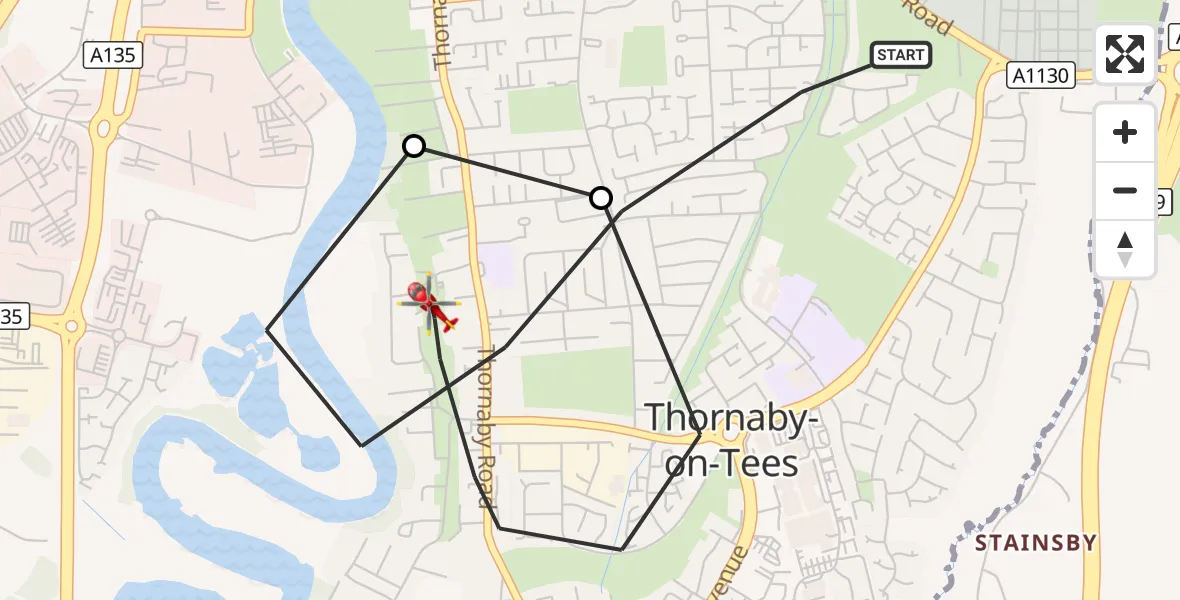 Flight route Air Ambulance Helicopter Thornaby-on-Tees - Thornaby-on-Tees, 10 October 2026, 16:39