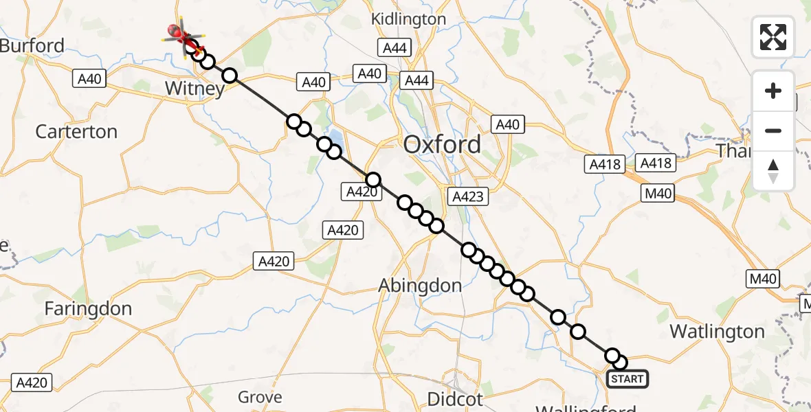 Flight route Air Ambulance Helicopter RAF Benson - Hailey, 10 October 2026, 17:07