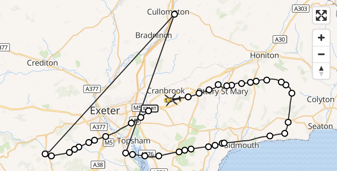 Flight route Police Helicopter Exeter International Airport - Rockbeare, 10 October 2026, 17:27