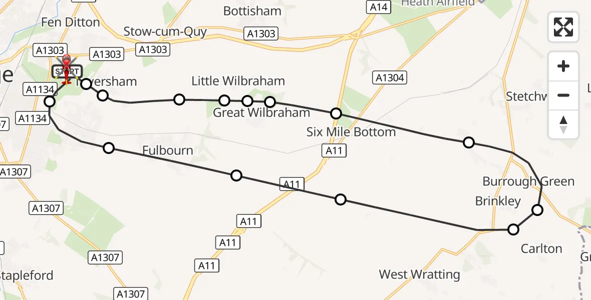 Flight route Air Ambulance Helicopter Cambridge City Airport - Cambridge City Airport, 10 October 2026, 18:04