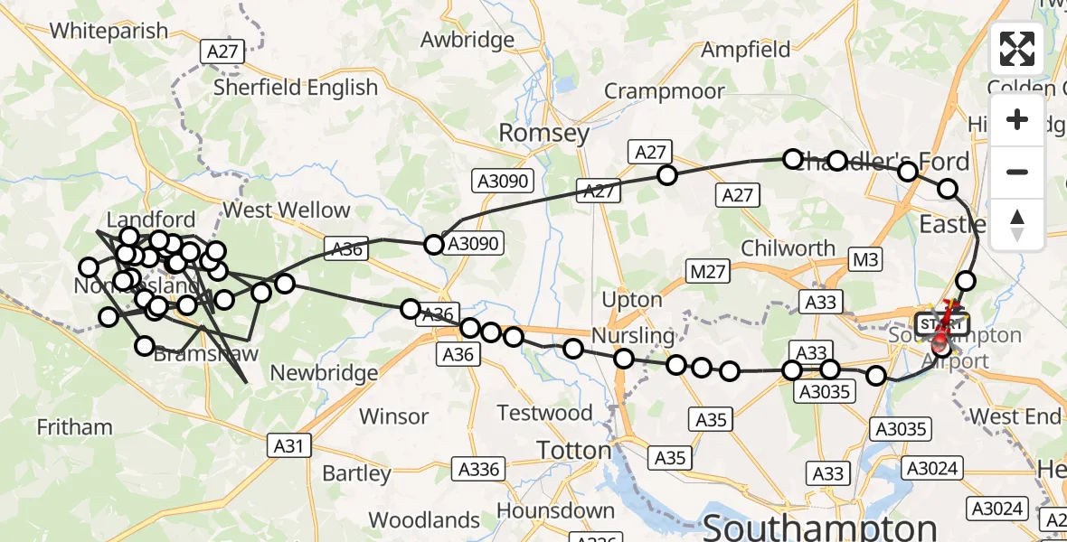 Flight route Air Ambulance Helicopter Southampton Airport - Southampton Airport, 10 October 2026, 18:23