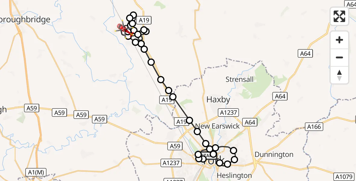 Flight route Air Ambulance Helicopter Clifton - Tollerton, 10 October 2026, 18:43