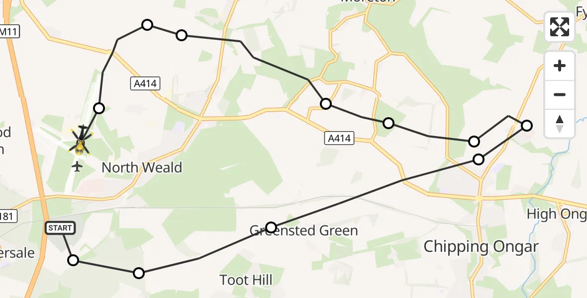 Flight route Police Helicopter North Weald Airfield - North Weald Airfield, 10 October 2026, 19:17