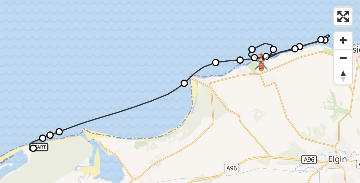Flight route Coastguard Helicopter Buckie Loch - Duffus, 10 October 2026, 19:26