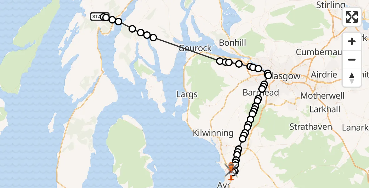Flight route Coastguard Helicopter Bridgend - Glasgow Prestwick Airport, 10 October 2026, 19:50
