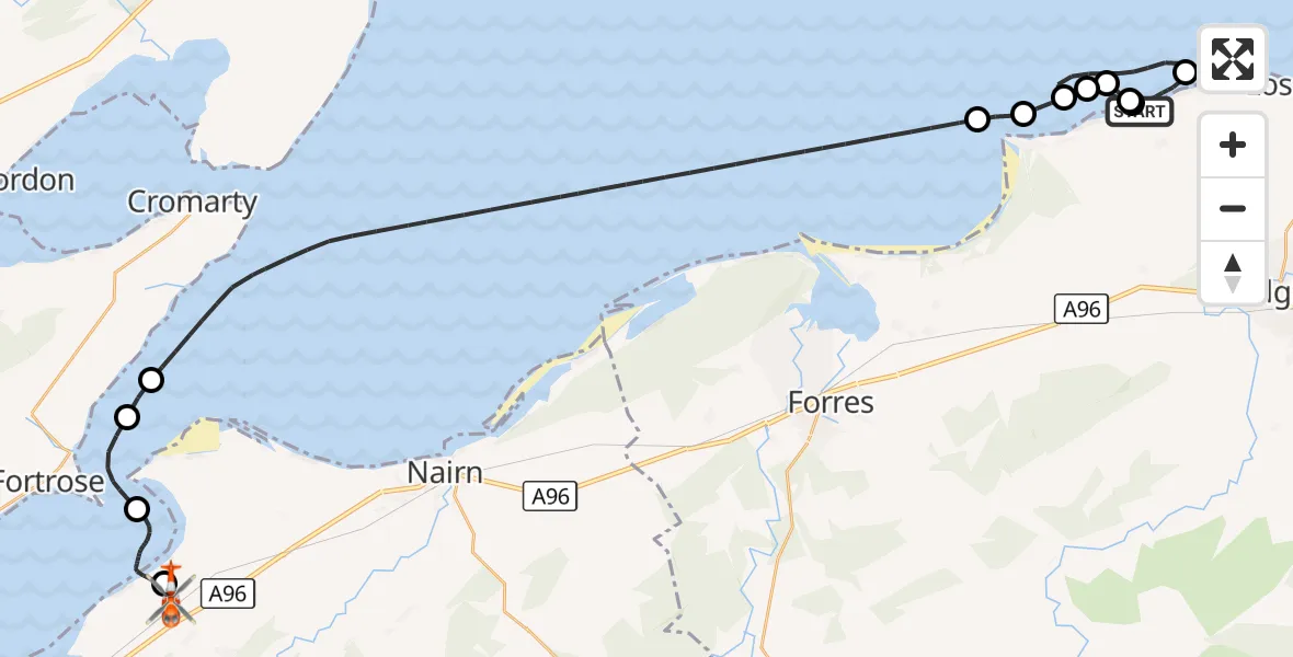 Flight route Coastguard Helicopter Duffus - Inverness Airport, 10 October 2026, 20:07