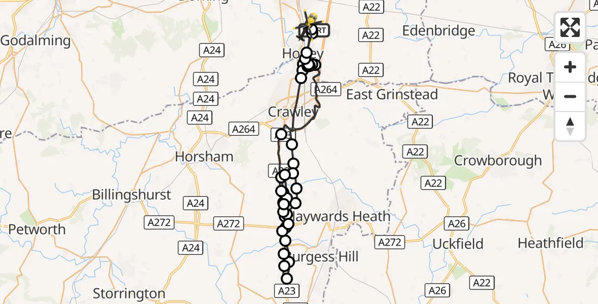 Flight route Police Helicopter Reigate and Banstead - Salfords, 10 October 2026, 20:21