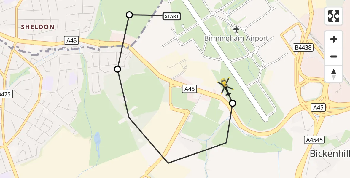 Flight route Police Helicopter Birmingham Airport - Birmingham Airport, 10 October 2026, 20:48