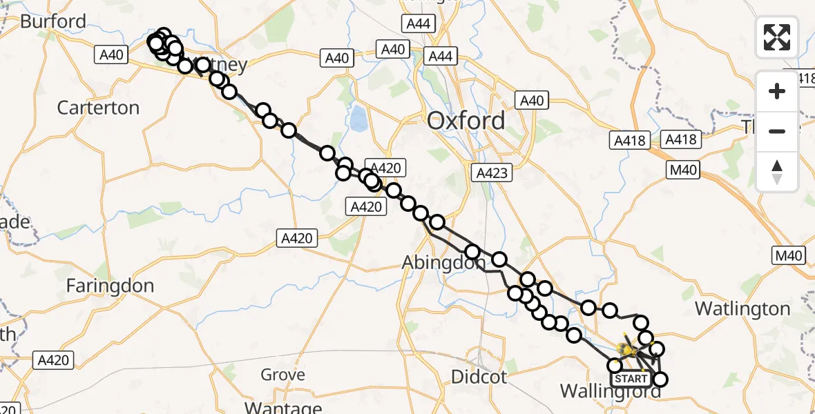 Flight route Police Helicopter Crowmarsh Gifford - RAF Benson, 10 October 2026, 20:49