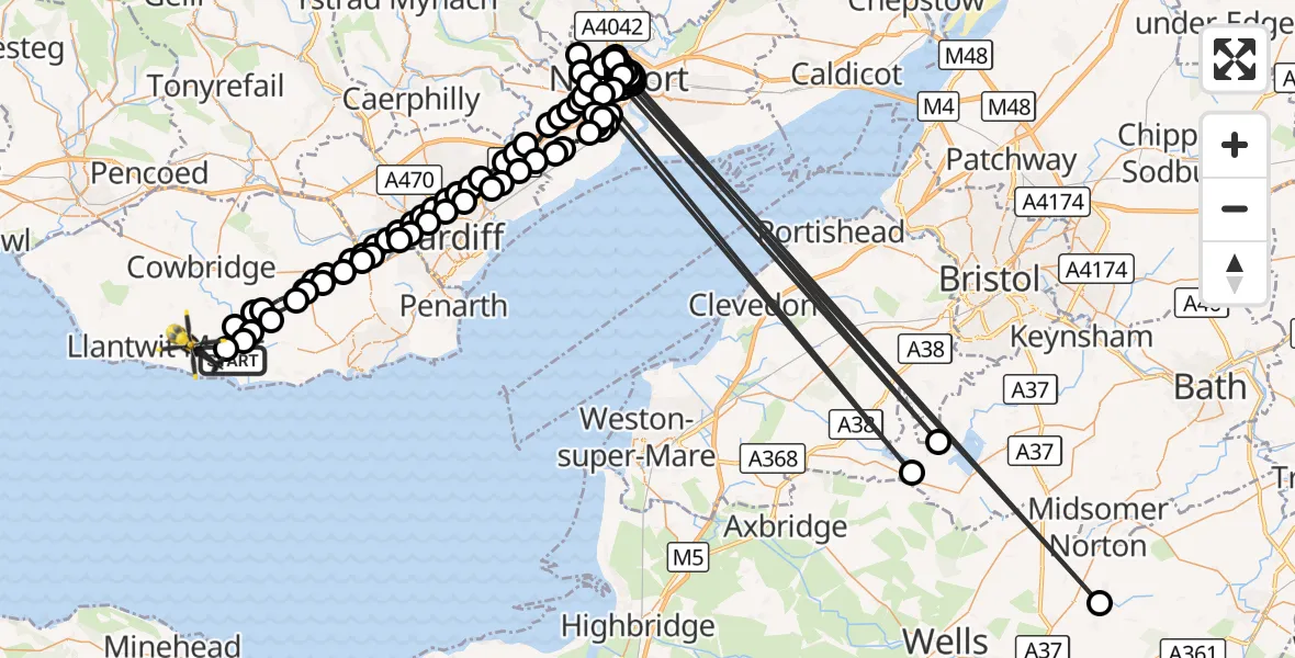 Flight route Police Helicopter St Athan - MOD St Athan, 10 October 2026, 21:13