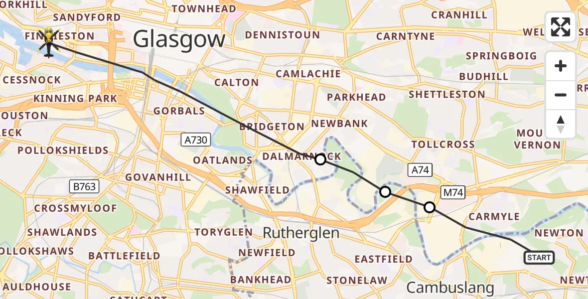 Flight route Police Helicopter Cambuslang - Glasgow Seaplane Terminal, 10 October 2026, 21:18