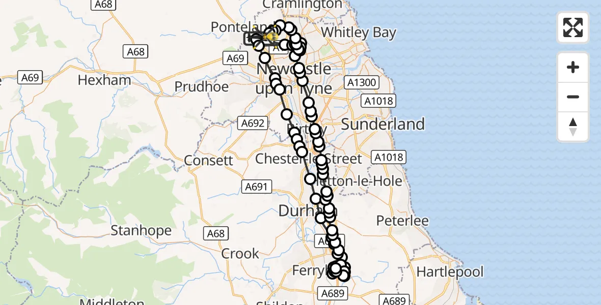 Flight route Police Helicopter Newcastle International Airport - Newcastle International Airport, 10 October 2026, 23:10