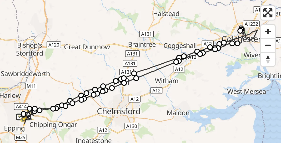 Flight route Police Helicopter North Weald Airfield - North Weald Airfield, 10 October 2026, 23:18