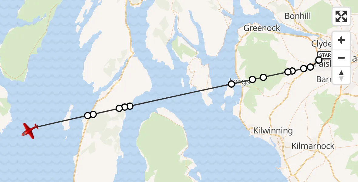 Flight route Air Ambulance Aircraft Glasgow Airport - Inner Seas, 11 October 2026, 00:26