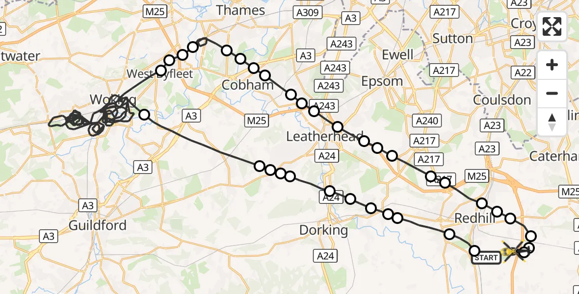 Flight route Police Helicopter Salfords - South Nutfield, 11 October 2026, 00:44