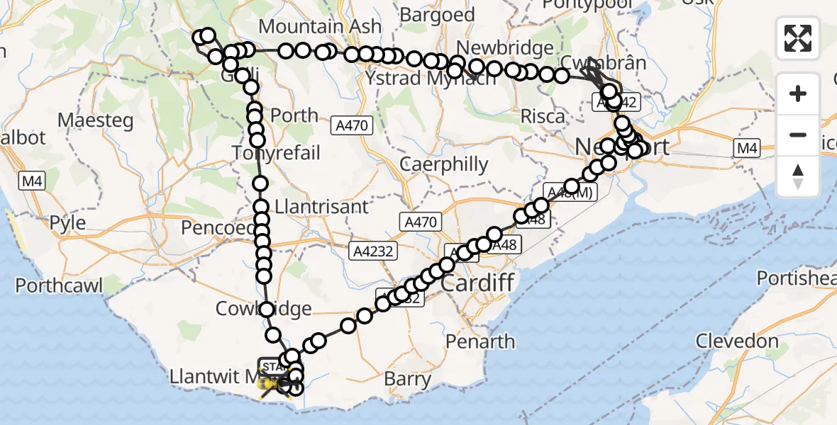 Flight route Police Helicopter MOD St Athan - MOD St Athan, 11 October 2026, 00:49