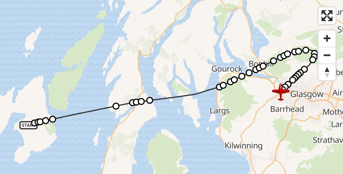 Flight route Air Ambulance Aircraft Argyll and Bute - Glasgow Airport, 11 October 2026, 01:28