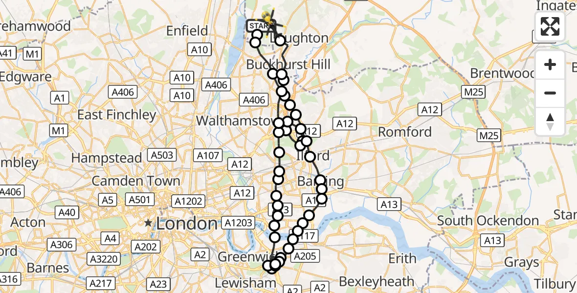 Flight route Police Helicopter Sewardstonebury - Sewardstonebury, 11 October 2026, 01:32
