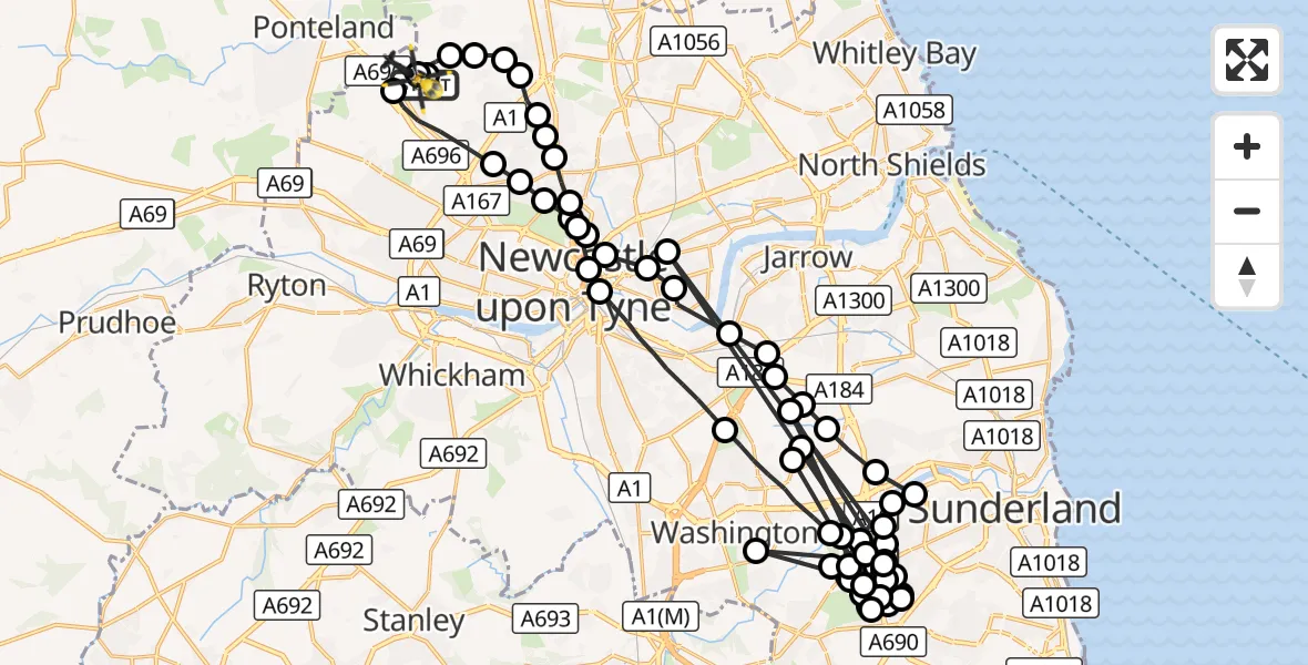 Flight route Police Helicopter Newcastle International Airport - Newcastle International Airport, 11 October 2026, 01:37