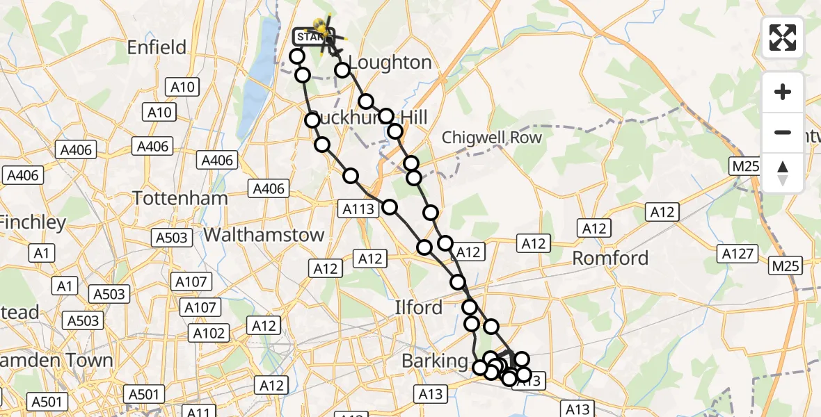 Flight route Police Helicopter Sewardstonebury - Sewardstonebury, 11 October 2026, 02:20