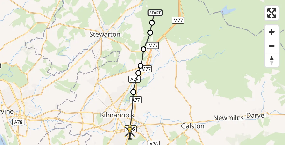 Flight route Police Helicopter Fenwick - Kilmarnock, 11 October 2026, 02:47