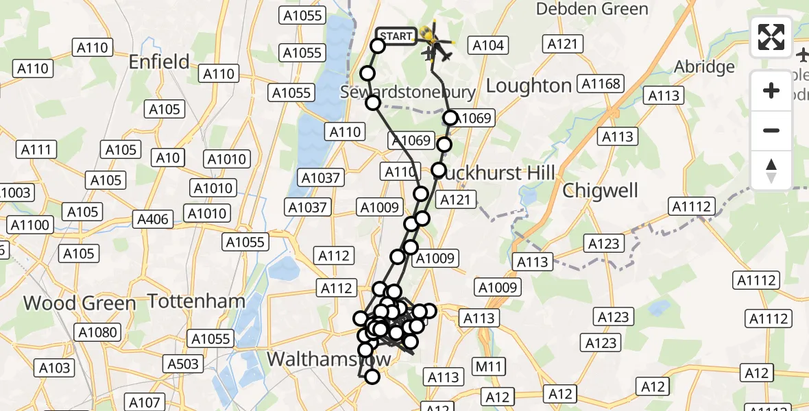 Flight route Police Helicopter Sewardstonebury - Sewardstonebury, 11 October 2026, 04:48