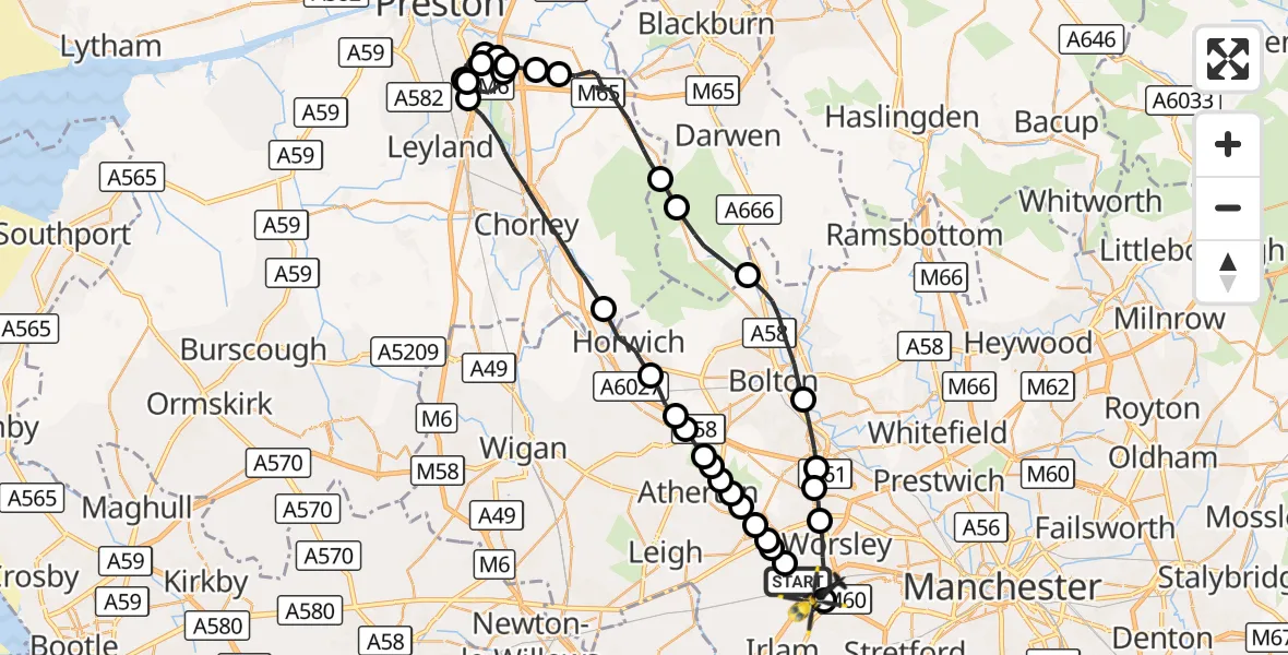 Flight route Police Helicopter Worsley - Irlam, 11 October 2026, 06:38