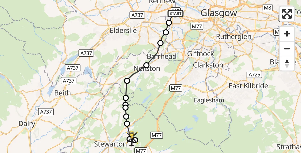 Flight route Police Helicopter Glasgow - Kilmarnock, 11 October 2026, 07:56