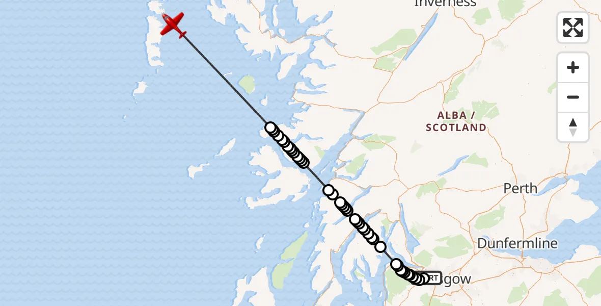 Flight route Air Ambulance Aircraft Glasgow Airport - Inner Seas, 11 October 2026, 08:31
