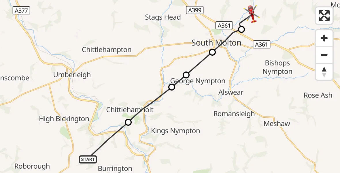 Flight route Air Ambulance Helicopter North Devon - North Devon, 11 October 2026, 08:54