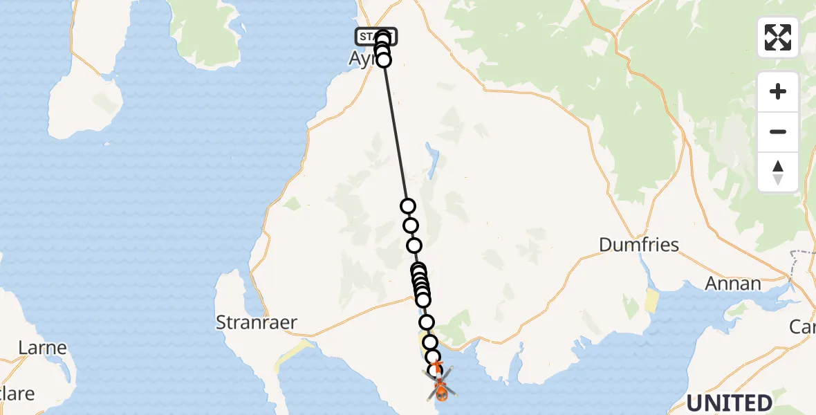 Flight route Coastguard Helicopter Glasgow Prestwick Airport - Eggerness Point, 11 October 2026, 09:17