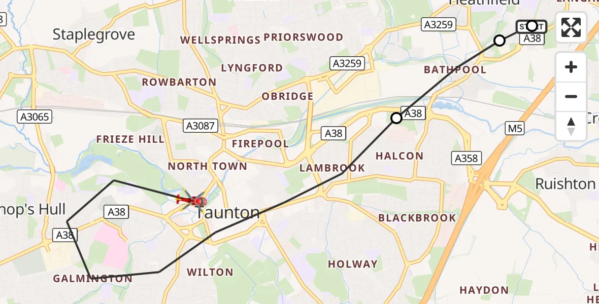 Flight route Air Ambulance Helicopter Taunton - Taunton, 11 October 2026, 09:18