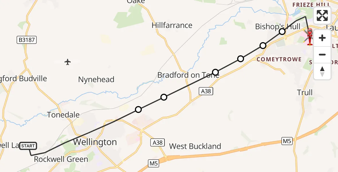 Flight route Air Ambulance Helicopter Wellington - Musgrove Hospital, 11 October 2026, 09:39