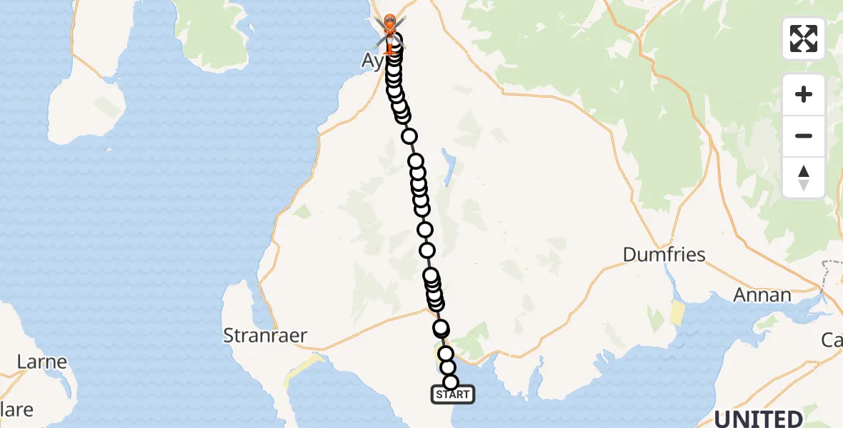 Flight route Coastguard Helicopter Garlieston - Glasgow Prestwick Airport, 11 October 2026, 10:06