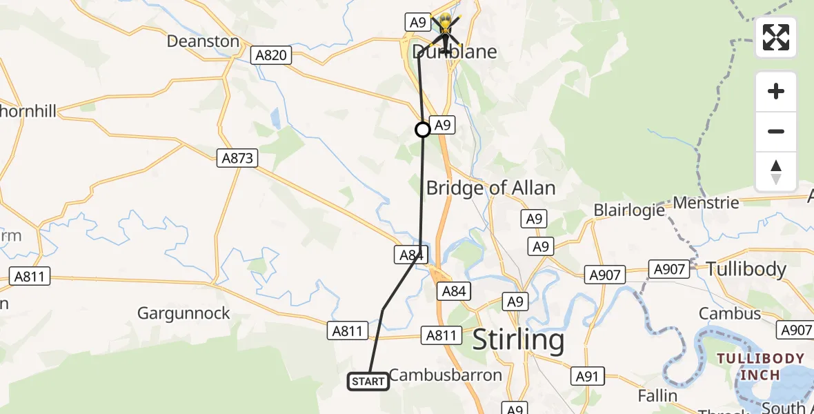 Flight route Police Helicopter Stirling - Dunblane, 11 October 2026, 10:06