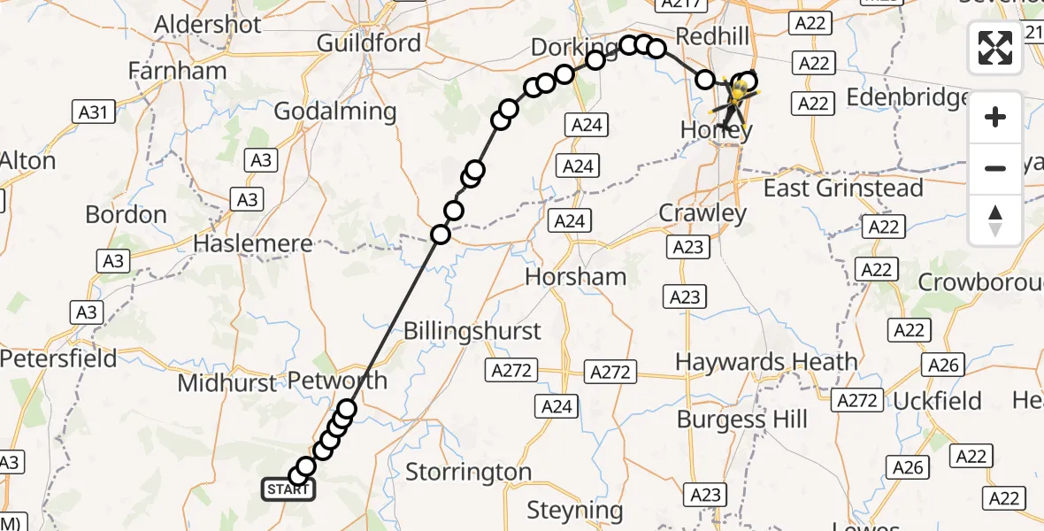 Flight route Police Helicopter Eartham - Horley, 11 October 2026, 10:11