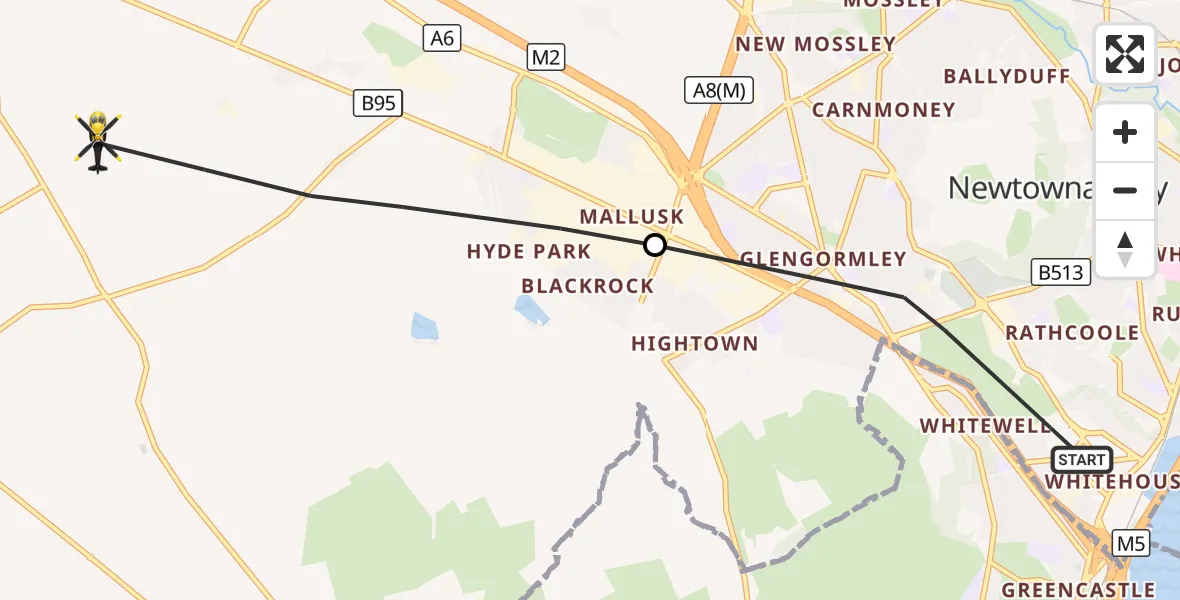Flight route Police Helicopter Newtownabbey - Antrim and Newtownabbey District, 11 October 2026, 10:59