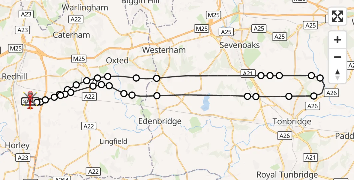 Flight route Air Ambulance Helicopter Redhill Aerodrome - Redhill Aerodrome, 11 October 2026, 11:12