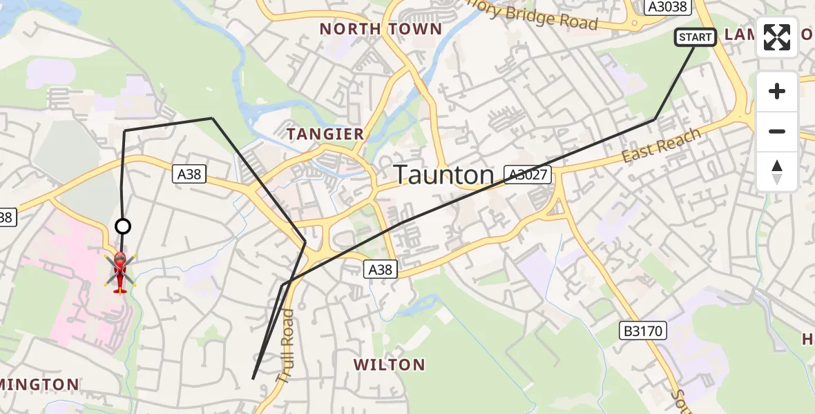Flight route Air Ambulance Helicopter Taunton - Musgrove Hospital, 11 October 2026, 11:17