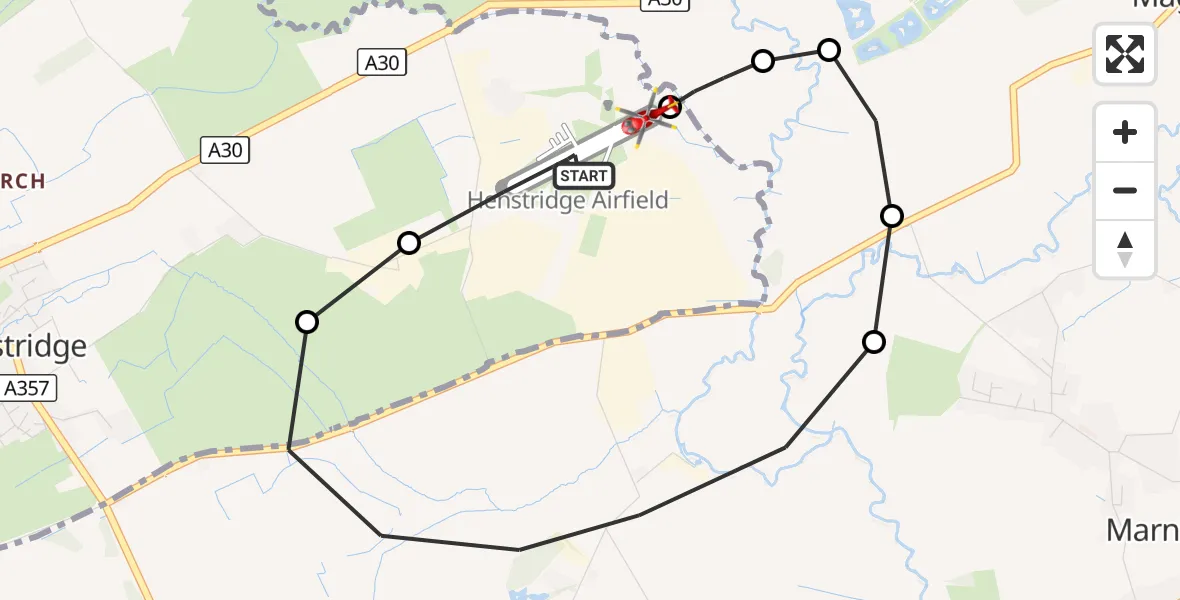 Flight route Air Ambulance Helicopter Henstridge Airfield - Henstridge Airfield, 11 October 2026, 11:28