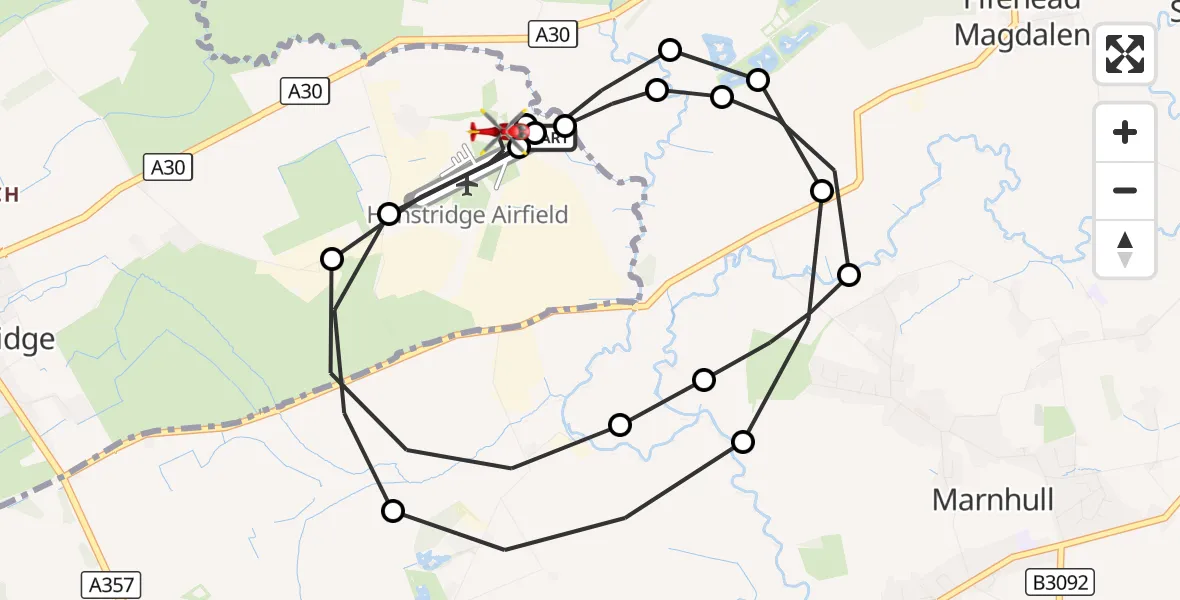 Flight route Air Ambulance Helicopter Henstridge Airfield - Henstridge Airfield, 11 October 2026, 11:36