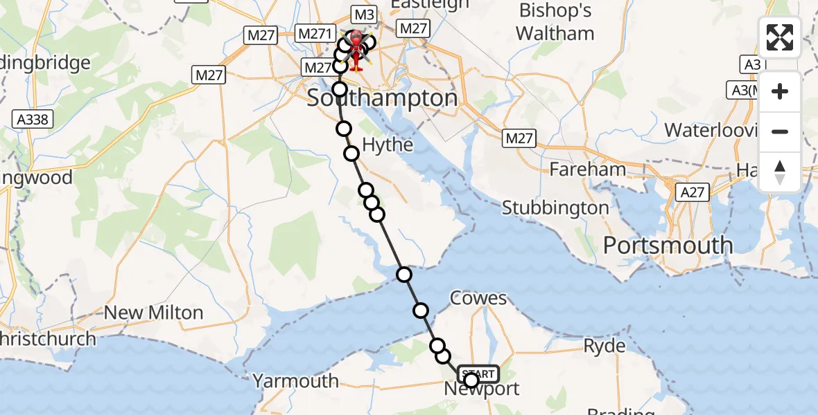 Flight route Air Ambulance Helicopter St Marys Hospital Isle Of Wight - University Hospital Southampton, 11 October 2026, 11:39