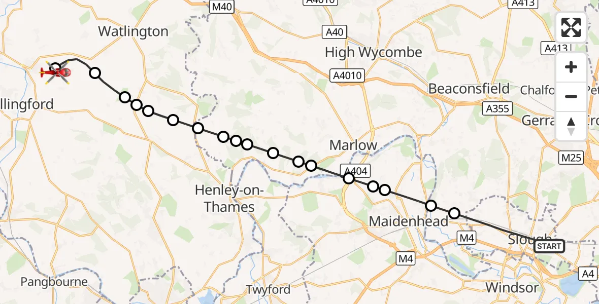 Flight route Air Ambulance Helicopter Slough - RAF Benson, 11 October 2026, 11:47