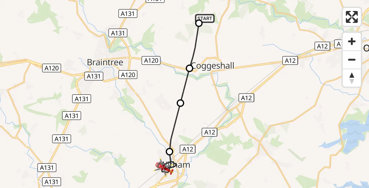Flight route Air Ambulance Helicopter Earls Colne Airfield - Witham, 11 October 2026, 11:49