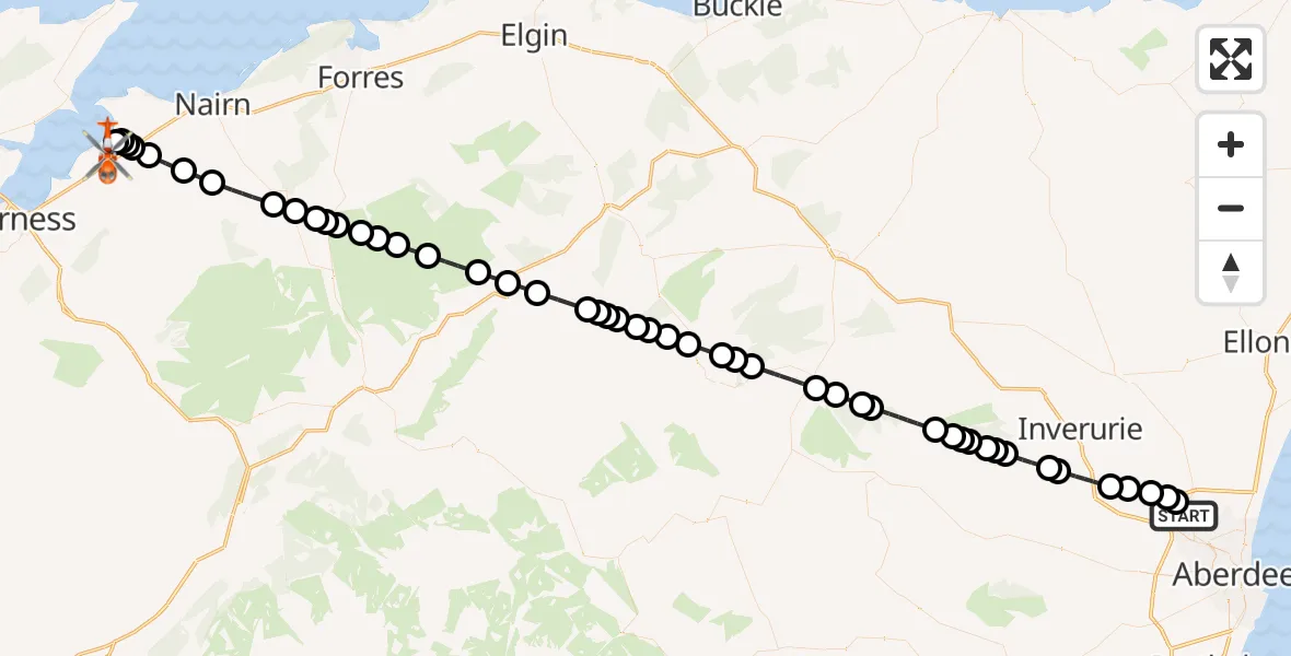 Flight route Coastguard Helicopter Aberdeen International Airport - Inverness Airport, 11 October 2026, 12:16