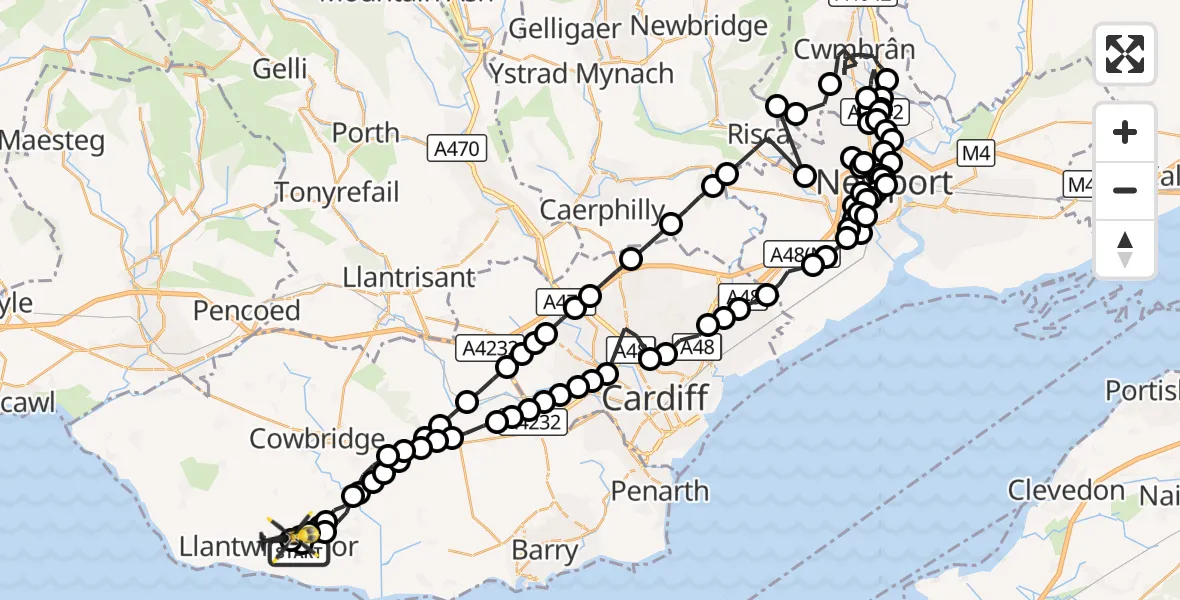 Flight route Police Helicopter Boverton - Llanmaes, 11 October 2026, 12:19
